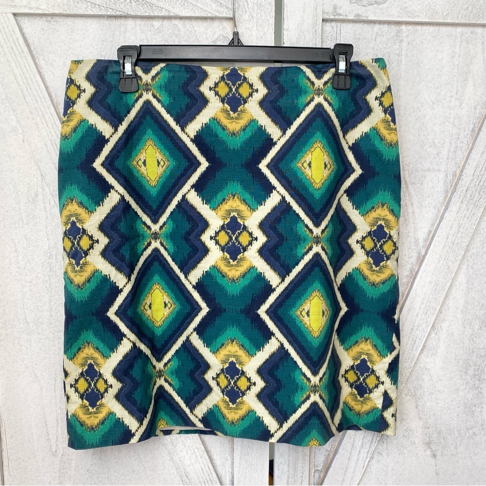 Ann Taylor Geometric Straight Pencil Skirt Women’s Size 10 Blue Green Officewear